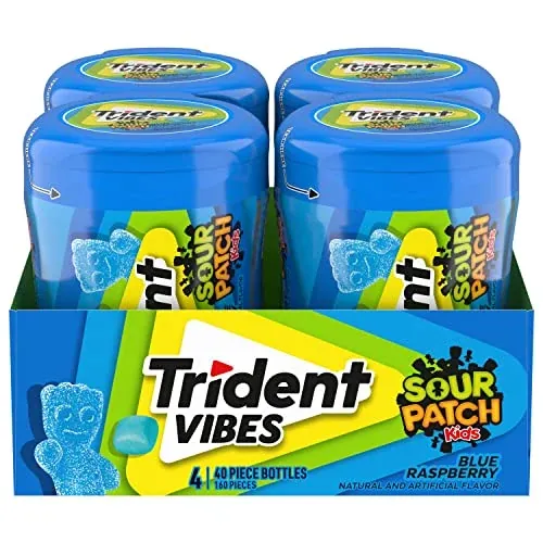 Trident Vibes Sour Patch Kids Sugar-Free Gum Blue Raspberry 4-Pack 40-Piece