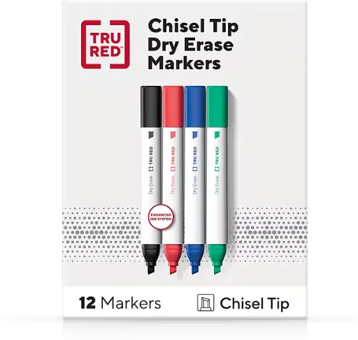 TRU RED Tank Dry Erase Markers 12-Pack (Chisel Tip, Assorted)