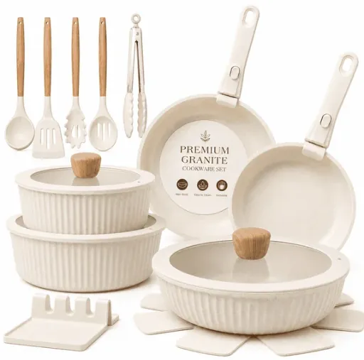 NULAS 22 Piece Non-Stick Stackable RV Kitchen Cookware Set