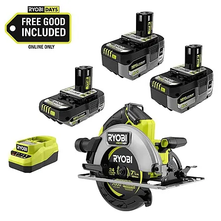 Ryobi ONE+ 18V HP Kit w/ 2x 4Ah + 1x 2Ah Batteries + Charger + Circular Saw