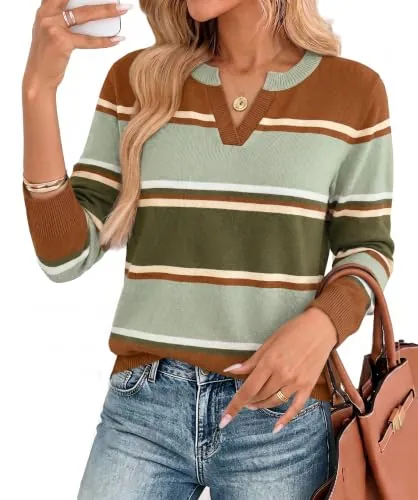 WIHOLL Long Sleeve V Neck Knit Sweater