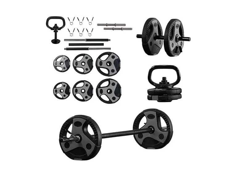 43-Lb Adjustable Weight Set w/ 55" Barbell, Dumbbell & Kettlebell Handle