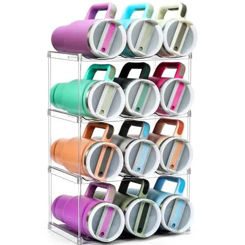 Acrylic Water Bottle Organizer 4 Tier Hold 12
