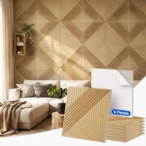 Decorative Acoustic Panels, 6 Pack Oak Sound Absorbing Wall Art