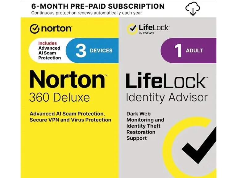 Norton 360 3-Device with LifeLock Identity Advisor, Internet Security, Scam Protection & VPN (6-Month Subscription)