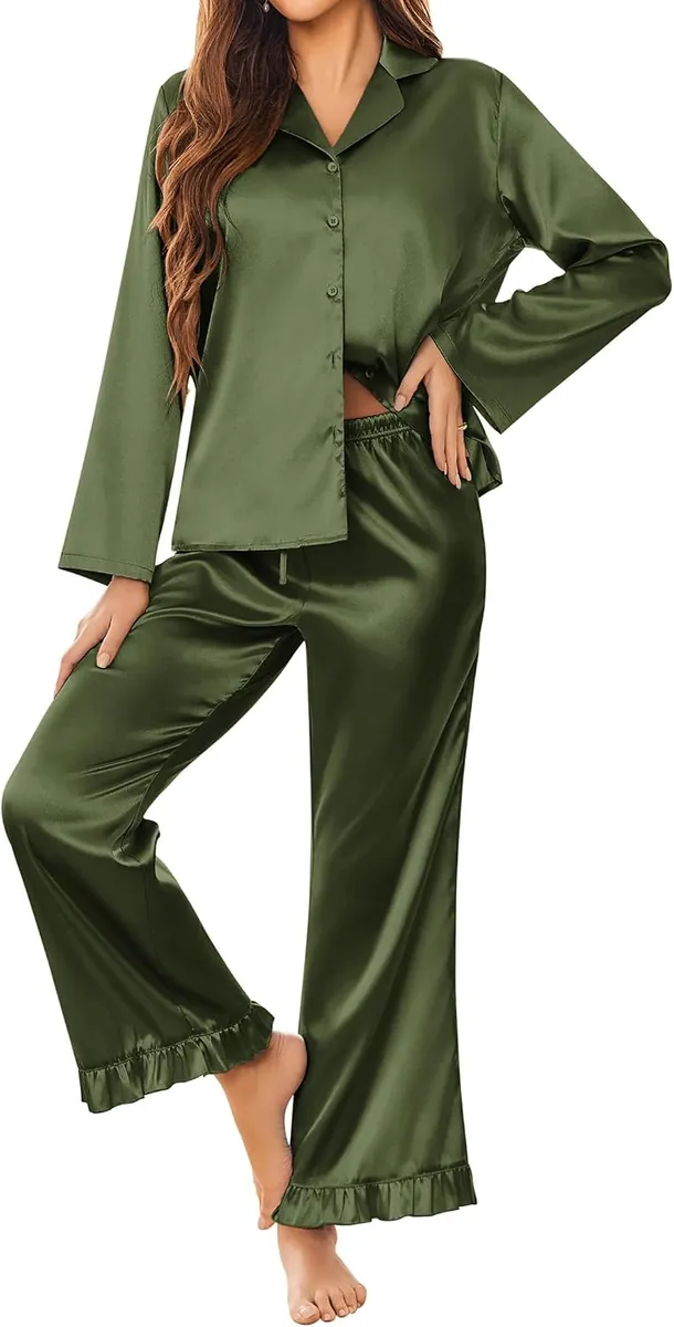Women’s Satin Pajama Set for Women w/ Ruffles