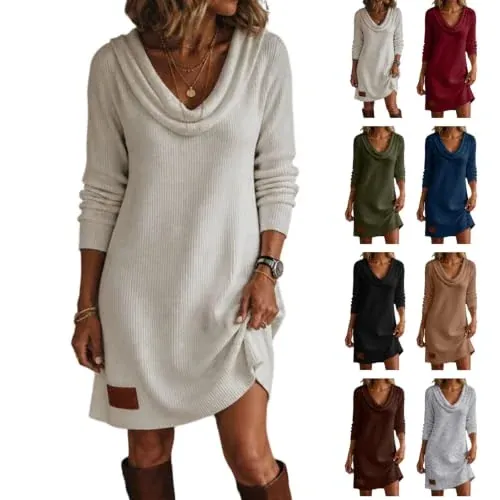 Textured Cowl Neck Long Sleeve Mini Dress