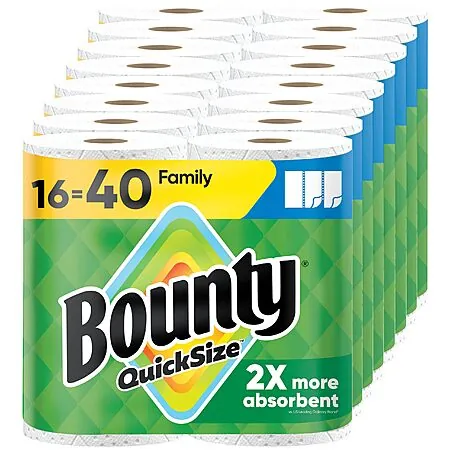 16-Pk Bounty Family Rolls Paper Towels + 30-Pk Charmin Family Mega Rolls Toilet Paper