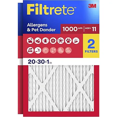 Select Accts: 2-Pk Filtrete Allergens & Pet Dander HVAC Air Filters (20x30x1")