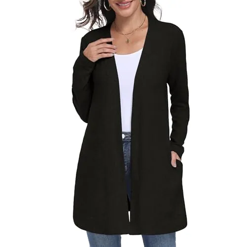 Lepunuo Women's Open Front Knit Cardigan Sweater w/ Pockets