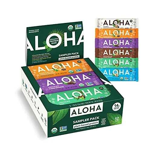 ALOHA Organic Plant Based Protein Bars 6 Flavor Pack 12 Count