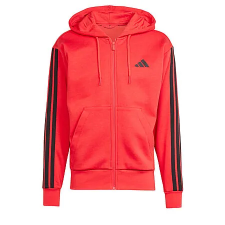 adidas Men's Essentials 3-Stripes Fleece Hoodie (Pure Ruby / Black)