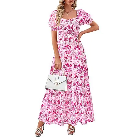 PRETTYGARDEN Women's Summer Floral Boho Eyelet Flowy Maxi Dress (various)