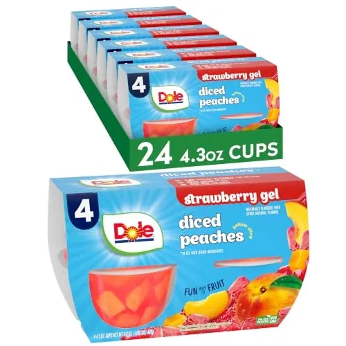 Dole Fruit Bowls Diced Peaches in Strawberry Gel 24-Pack 4.3-Oz