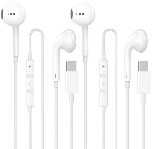 2 Pack Apple MFi Certified USB C Wired Headphones