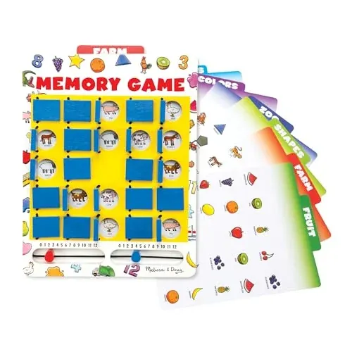 Melissa & Doug Flip-to-Win Portable Wooden Travel Game Board with 25 Flaps & 7 Double-Sided Memory Game Cards