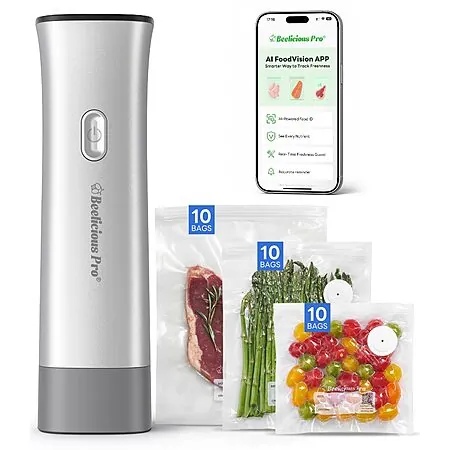 Beelicious Pro VacSense 75kPa Handheld Vacuum Sealer + 30 Reusable Bags