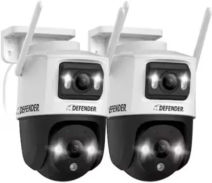 DEFENDER AI Powered Guard Pro 3K PLUS Dual Lens PTZ Wi-Fi 6-Plug-in Security Camera 2-Pack