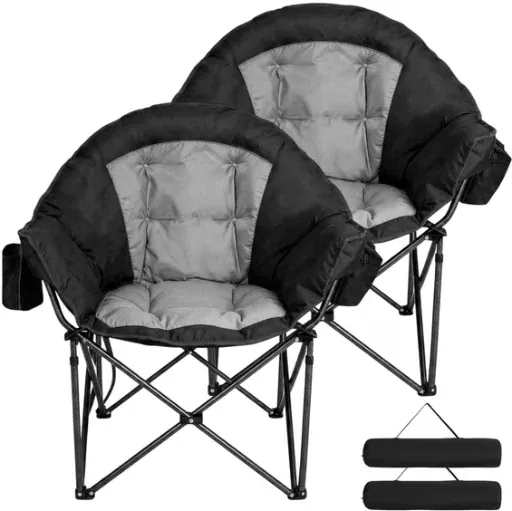 SUNSPIRE Oversized Moon Camping Chair XL Padded Folding Heavy Duty Portable with Cup Holder Side Pocket 2-Pack