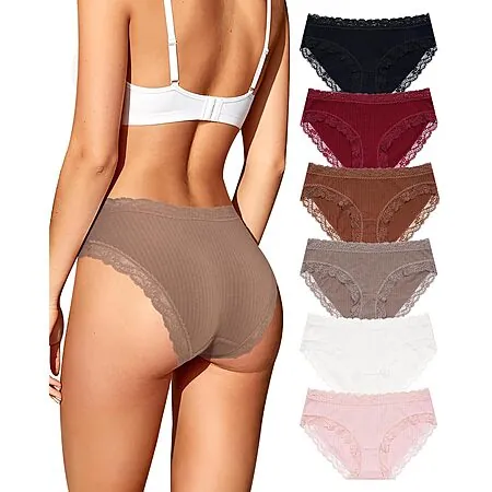 6-Ct LEVAO Women's Cotton Lace Bikini Panties (Multicolor)