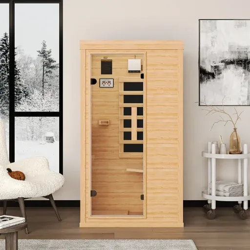 Jolydale 1-Person Low EMF Far Infrared Home Sauna, Canadian Hemlock Wood