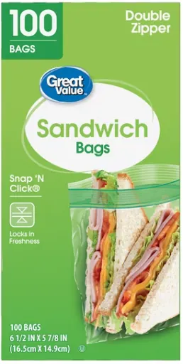Great Value Double Zipper Sandwich Bags 100 Count