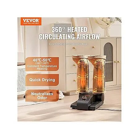 Vevor 2-Tube 180° Foldable Portable Shoe/Boot Dryer w/ 3-Hour Timer