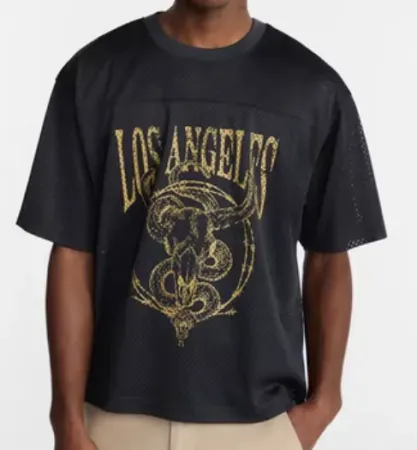No Boundaries Men's Graphic Boxy Fit Mesh Jersey Crewneck Shirt