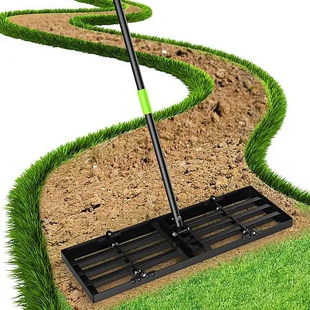 30"x10" GARDTECH Reinforced Steel Foldable Lawn Leveling Rake w/ Adjustable Handle