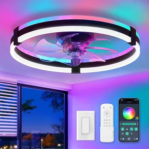 ZMISHIBO 20in RGB Low Profile 6-Speed Ceiling Fan w/ Light
