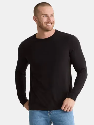 George Men's & Big Men's Relaxed Fit Cotton Crewneck Long-Sleeve T-Shirt Black XS-3XL