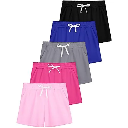 5-pk QWE Girls Athletic Basketball Shorts w/ Drawstring (various)