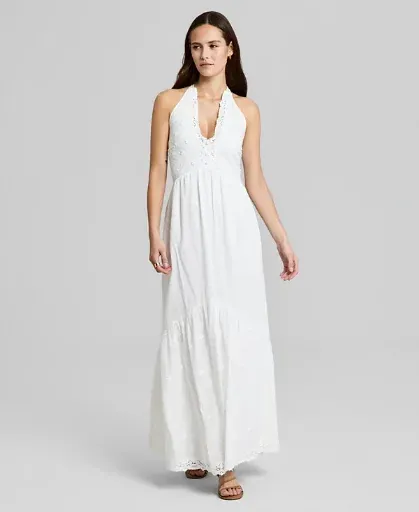 Macy's Women's Cotton Crochet-Trim Maxi Dress