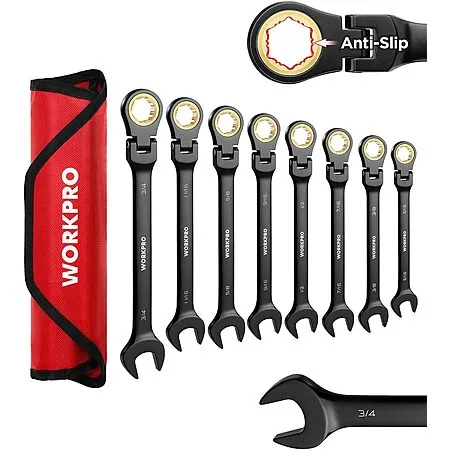 Prime: 8-Pc WORKPRO SAE Flex Head Ratcheting Combination Wrench Set