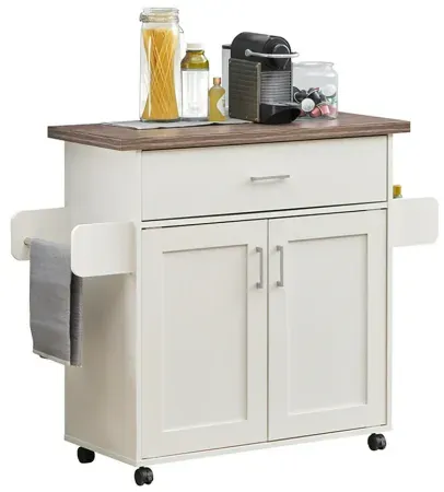 Techni Home 35.5" Mobile Kitchen Cart w/ Top & Shelf Storage Cabinets