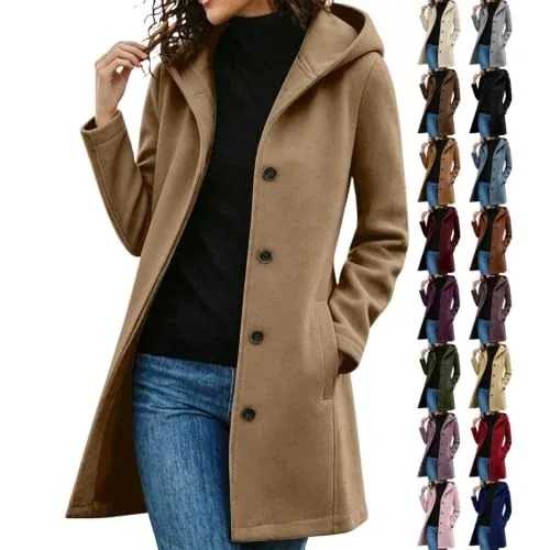 Long Hooded Wool Trench Coat