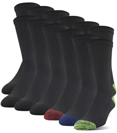 12-Pack Gildan Men's Half Cushion Terry Foot Bed Crew Casual Socks