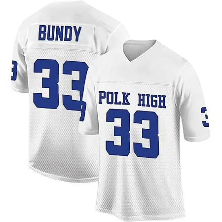 Men's Classic 90s Al Bundy 33 Polk High Football Jersey (White/Blue)
