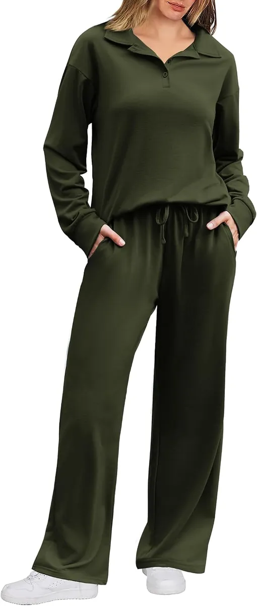 Ekouaer Women’s Button-Up Long Sleeve Top & Pants Lounge Set