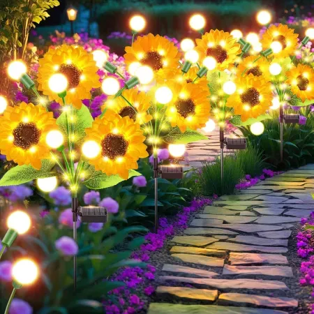 4-Pack Garpar Sunflower Solar Garden Lights w/ Firefly Lights