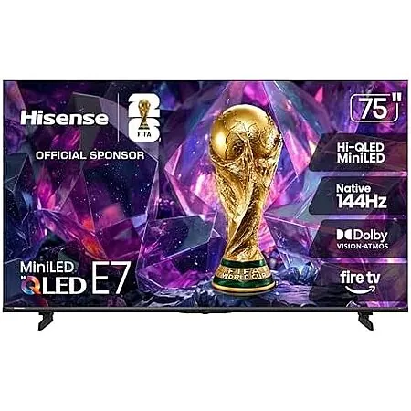 75" Hisense E7 Series Hi-QLED 144Hz MiniLED 4K Fire TV (2026)