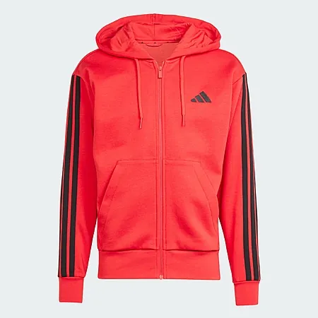 adidas men Essentials 3-Stripes Fleece Hoodie (Pure Ruby / Black)