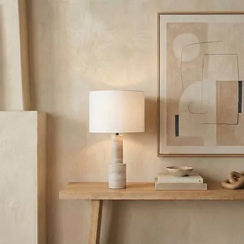 SAFAVIEH Couture Lighting Collection Tywin Travertine/White 27-inch Dimmable Table Lamp
