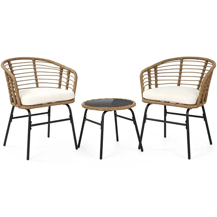 3-Piece Outdoor Patio Furniture Set w/ Soft Cushions