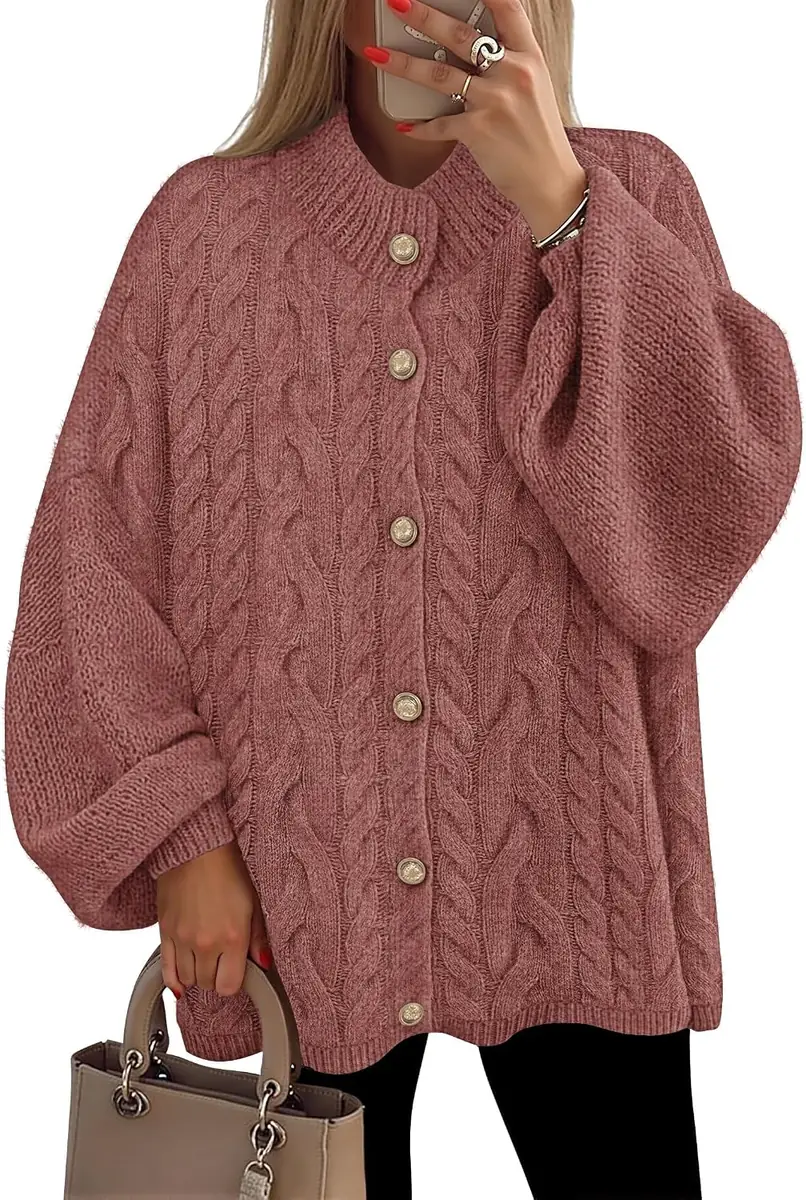 ZESICA Oversized Chunky Knit Cardigan Sweater