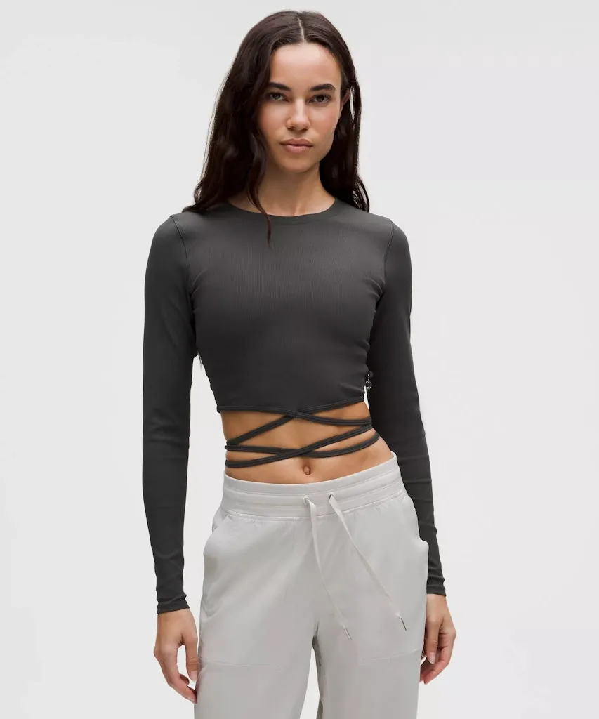 lululemon Women's Logo Bead Ribbed Waist-Tie Long-Sleeve Shirt