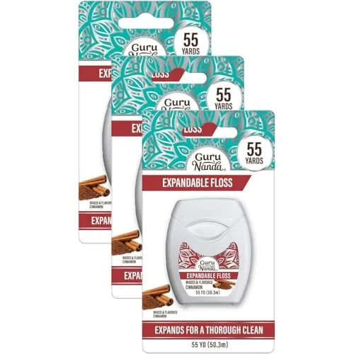 GuruNanda Dental Floss, Cinnamon, 3-Pack, Waxed, 55 Yards