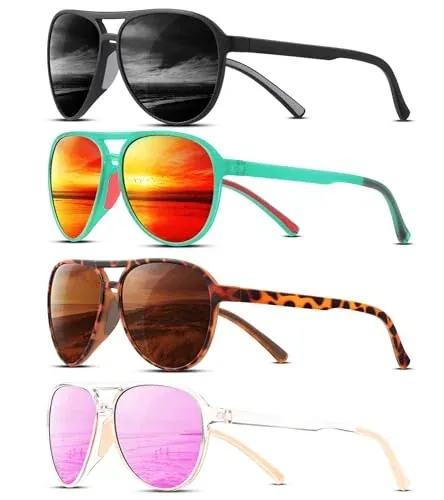 4-Pack Polarized Aviator Sports Style UV400 Protection Sun Glasses