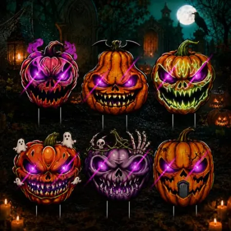 6-Count DLPL LED Light-Up Halloween Pumpkin Signs w/ Stakes