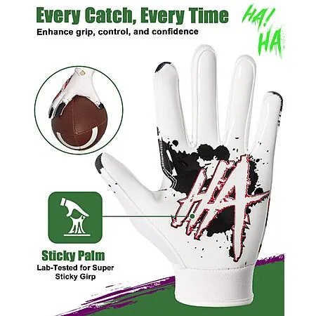 Pixel Panda Youth Football Receiver Gloves (White)
